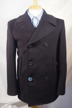 1960s Kersey Wool Navy Peacoat - Sz 36R