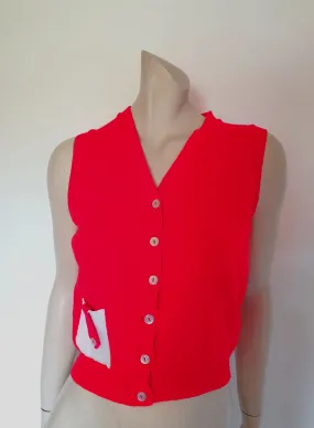 1970s Bright Red, Scarlet, Ribbed Vest