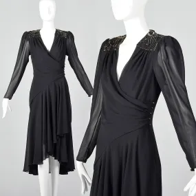 1980s Casadei Black Wrap Dress