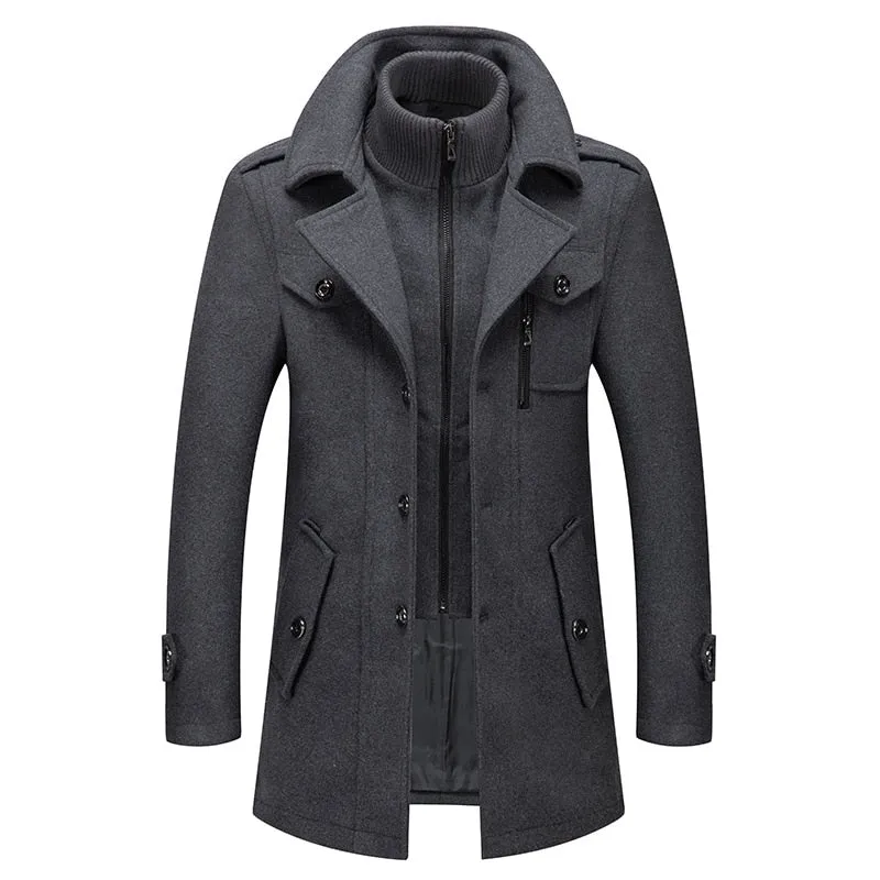 Angelo Ricci™ Business Double Collar Windbreaker Woolen Pea Coat