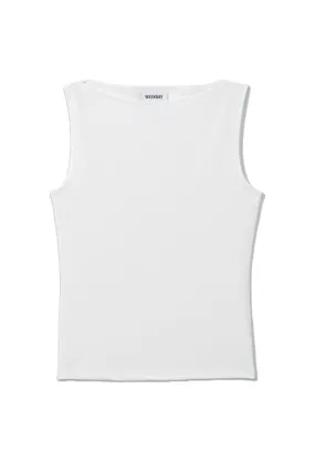 Annie Boat Neck Tank Top In White