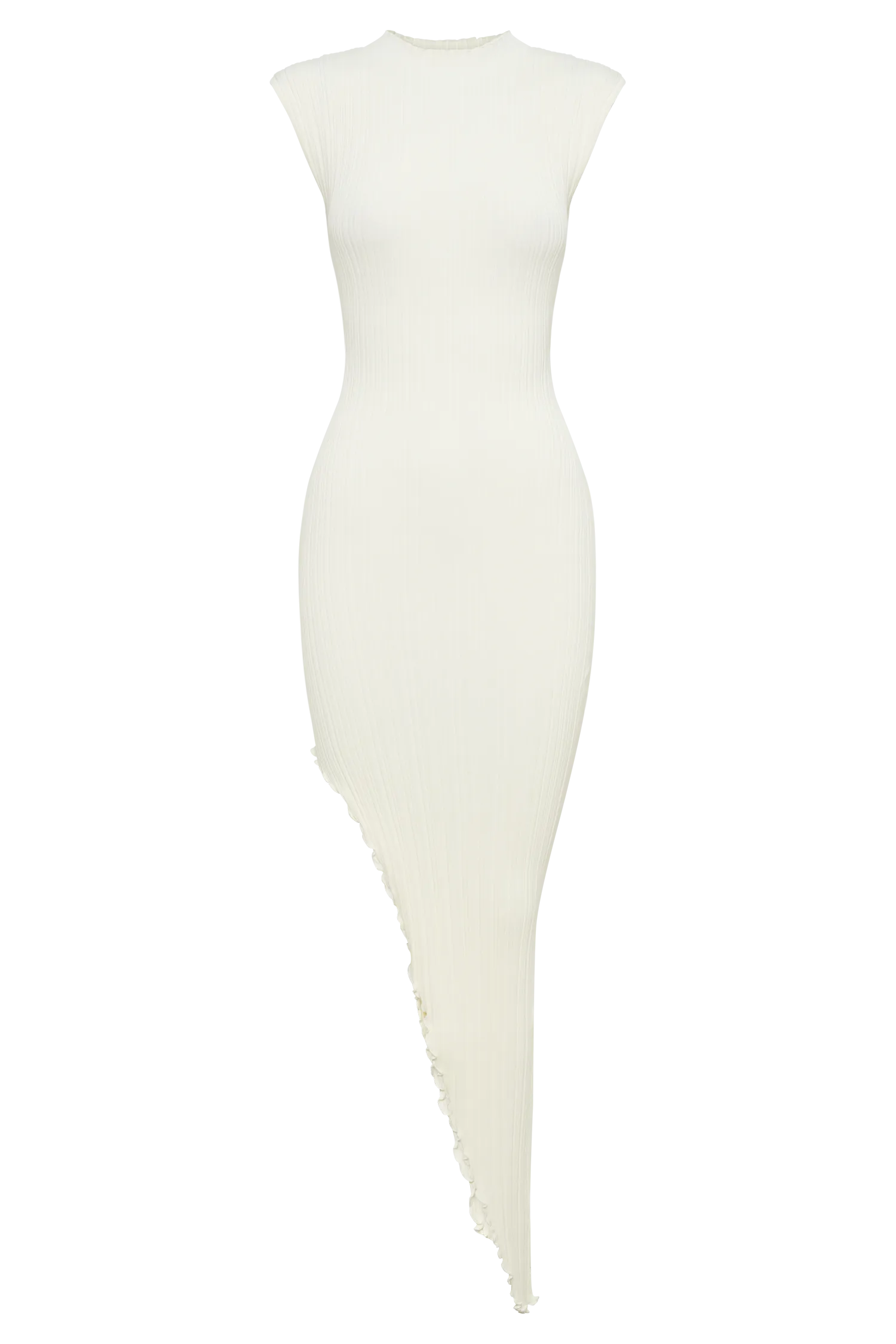 Arden Asymmetrical Rib Knit Maxi Dress - Ivory Marle