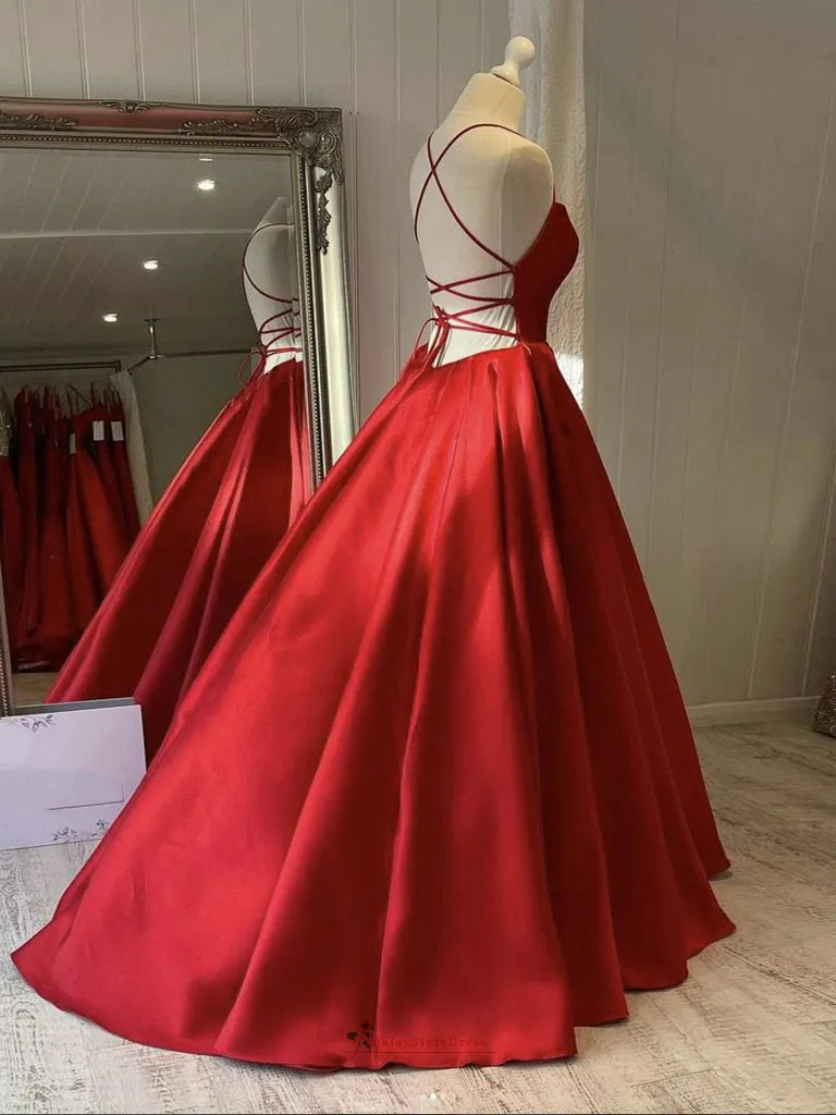 Ball Gown Criss-Cross Back Red Prom Dress