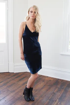 Belle Velvet Slip Dress - Navy