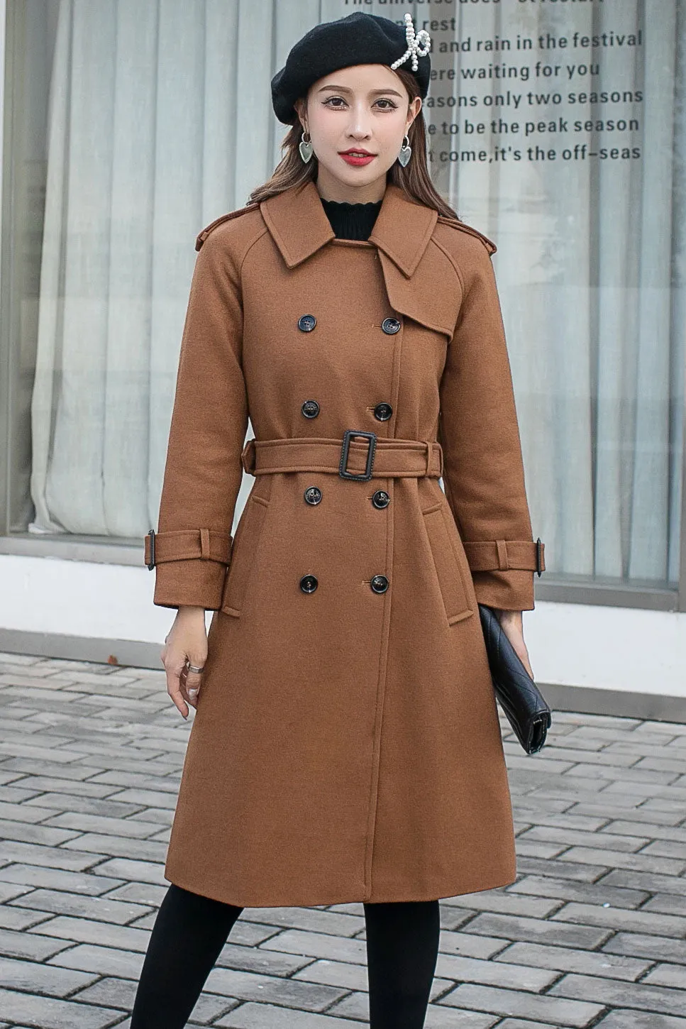 Belted Long Wool Coat Women C2585