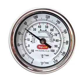 Bi-Metal 3 Inch Dial Weldless Thermometer - Long Stem 132mm