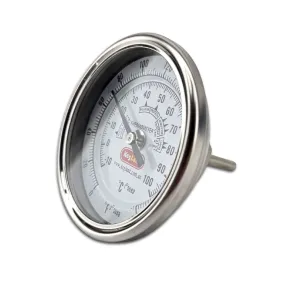 Bi-Metal 3 Inch Dial Weldless Thermometer - Short Stem