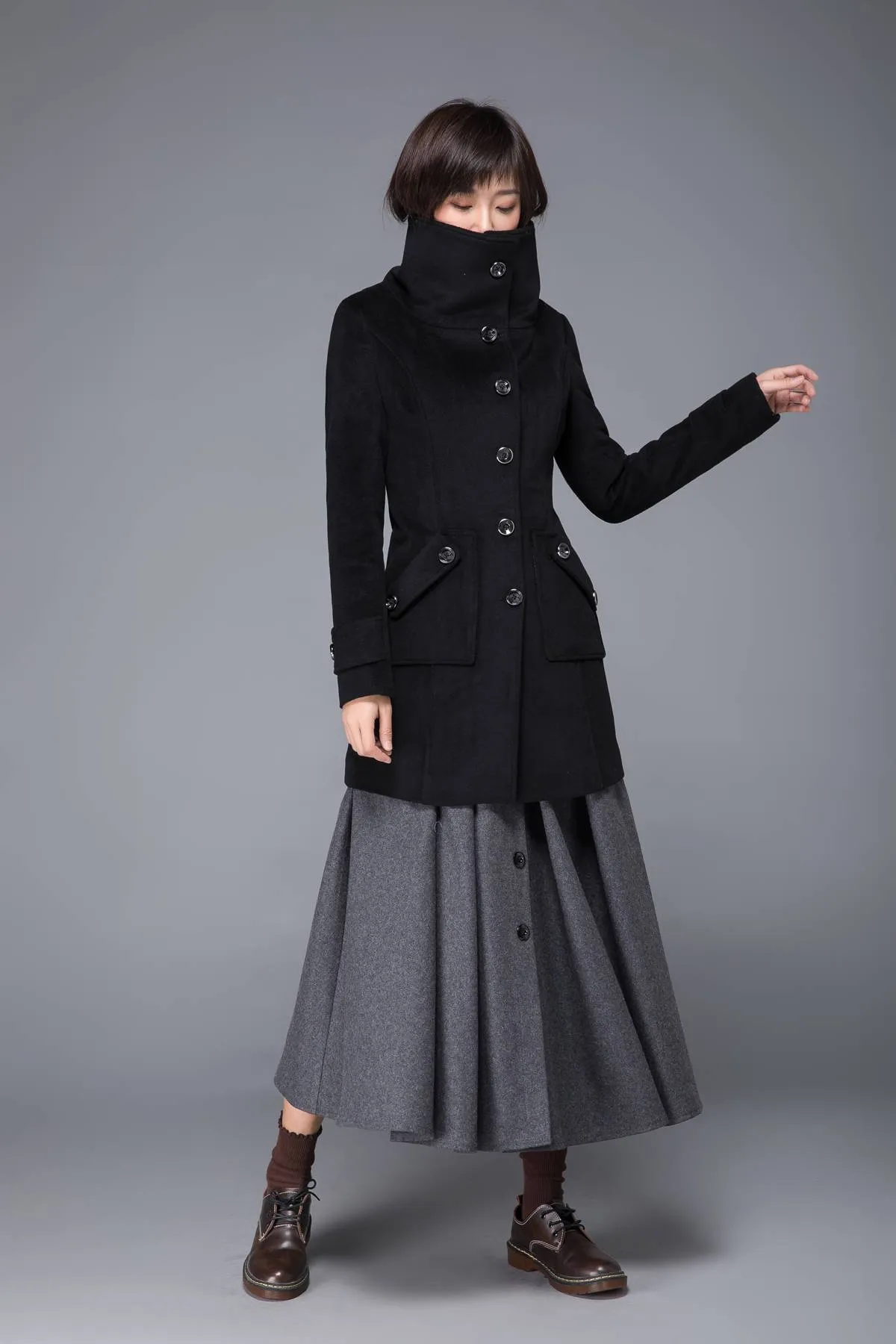 black coat, wool coat, womens coat, winter coat, Military coat, warm coat, black wool coat, Coat with pockets, Warm wool coat C1231