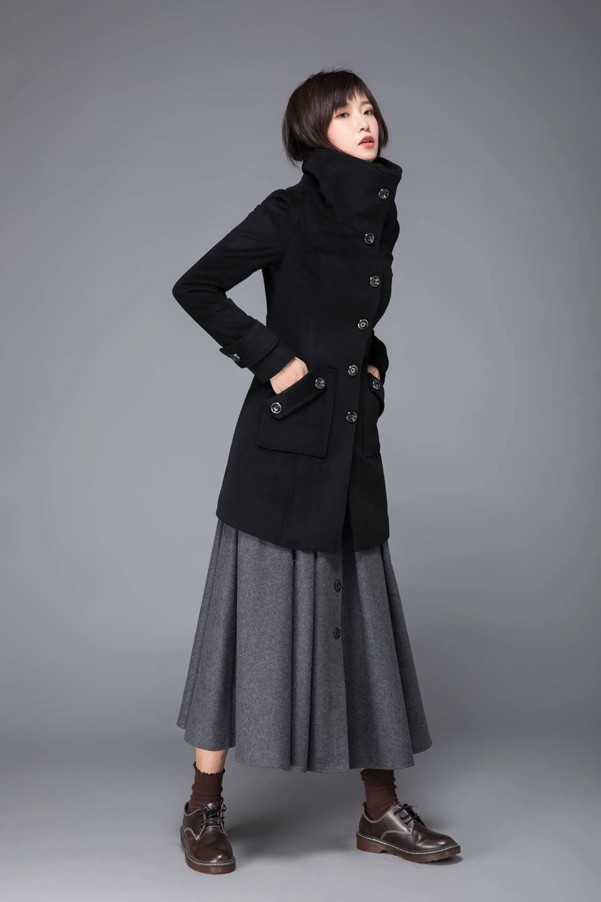 black coat, wool coat, womens coat, winter coat, Military coat, warm coat, black wool coat, Coat with pockets, Warm wool coat C1231