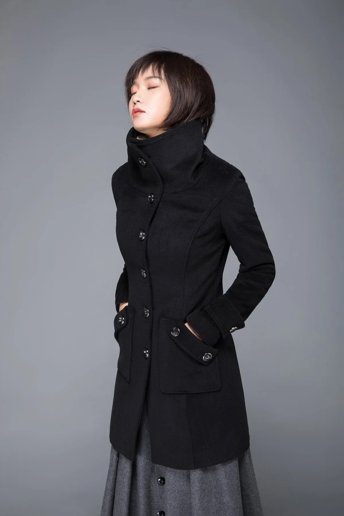 black coat, wool coat, womens coat, winter coat, Military coat, warm coat, black wool coat, Coat with pockets, Warm wool coat C1231