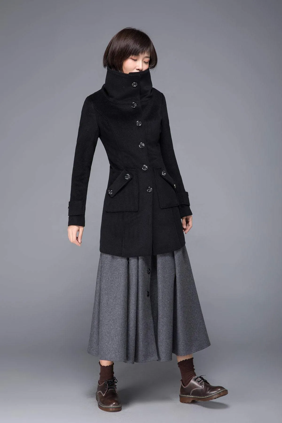 black coat, wool coat, womens coat, winter coat, Military coat, warm coat, black wool coat, Coat with pockets, Warm wool coat C1231