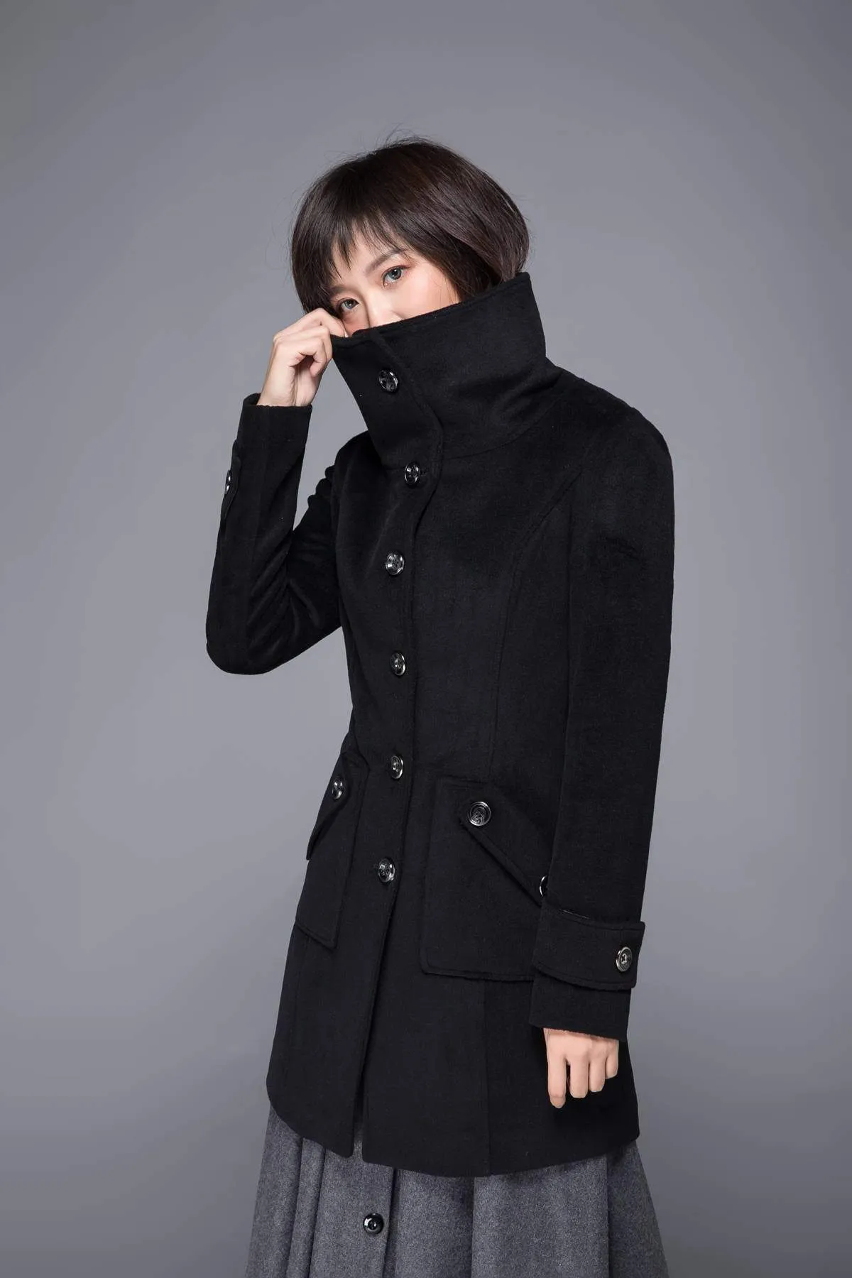 black coat, wool coat, womens coat, winter coat, Military coat, warm coat, black wool coat, Coat with pockets, Warm wool coat C1231