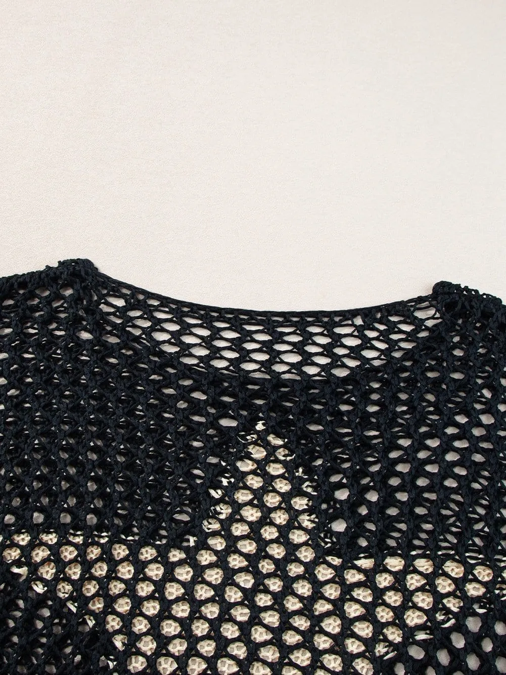 Black Crochet Knit Top with Star Graphic