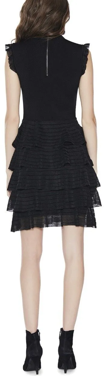 Black Knit Ruffle Tiered Mini Dress