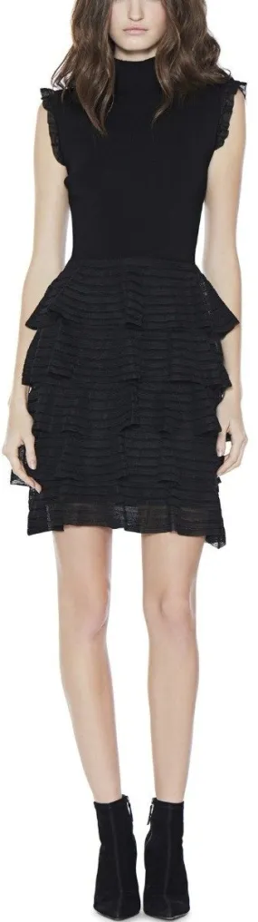 Black Knit Ruffle Tiered Mini Dress