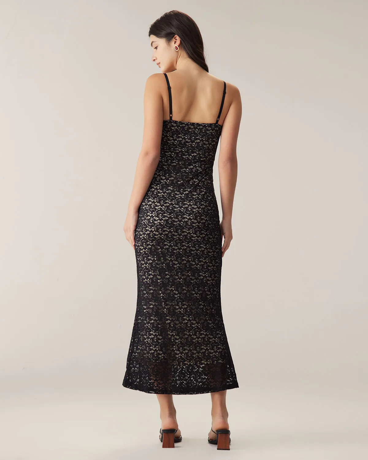 Black Lace Bodycon Slip Maxi Dress