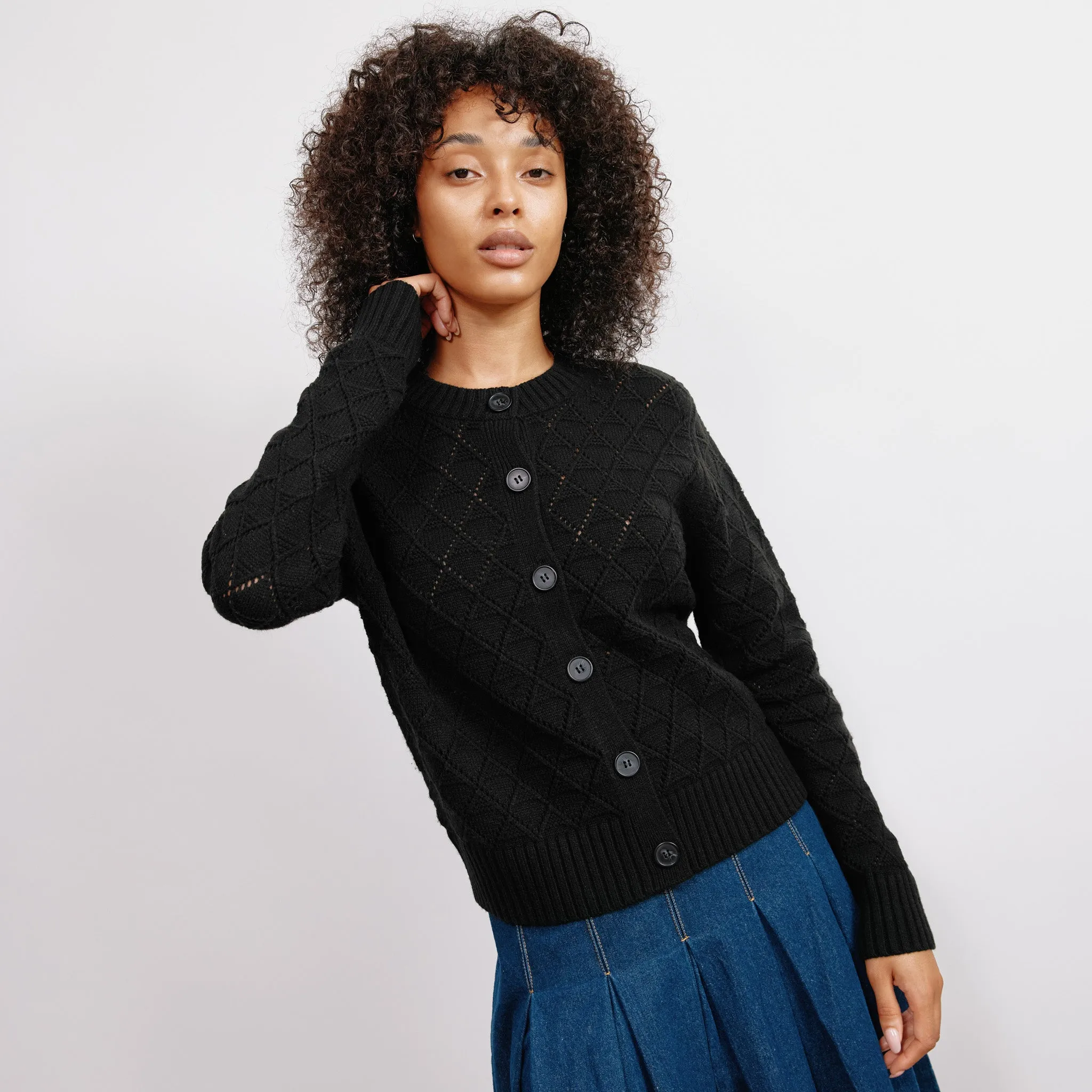 Black Pointelle Cardigan