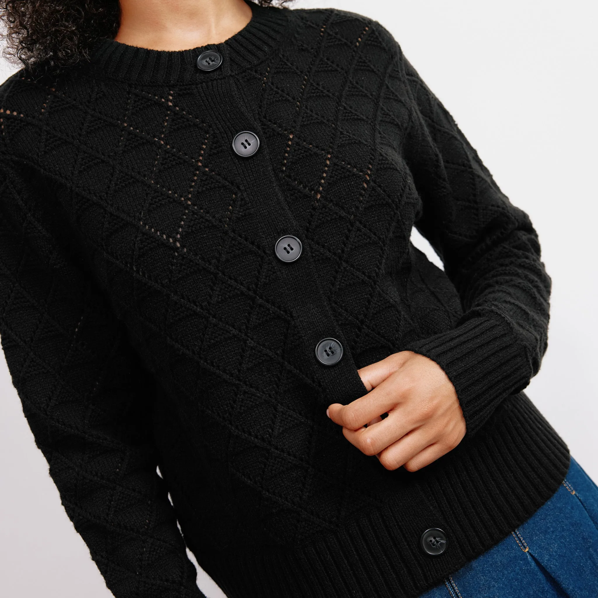 Black Pointelle Cardigan