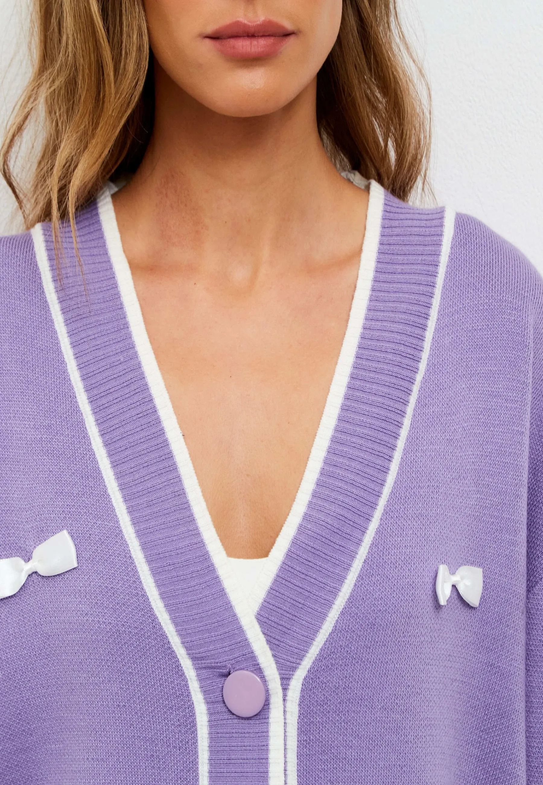 Bow Knit Cardigan - Lilac