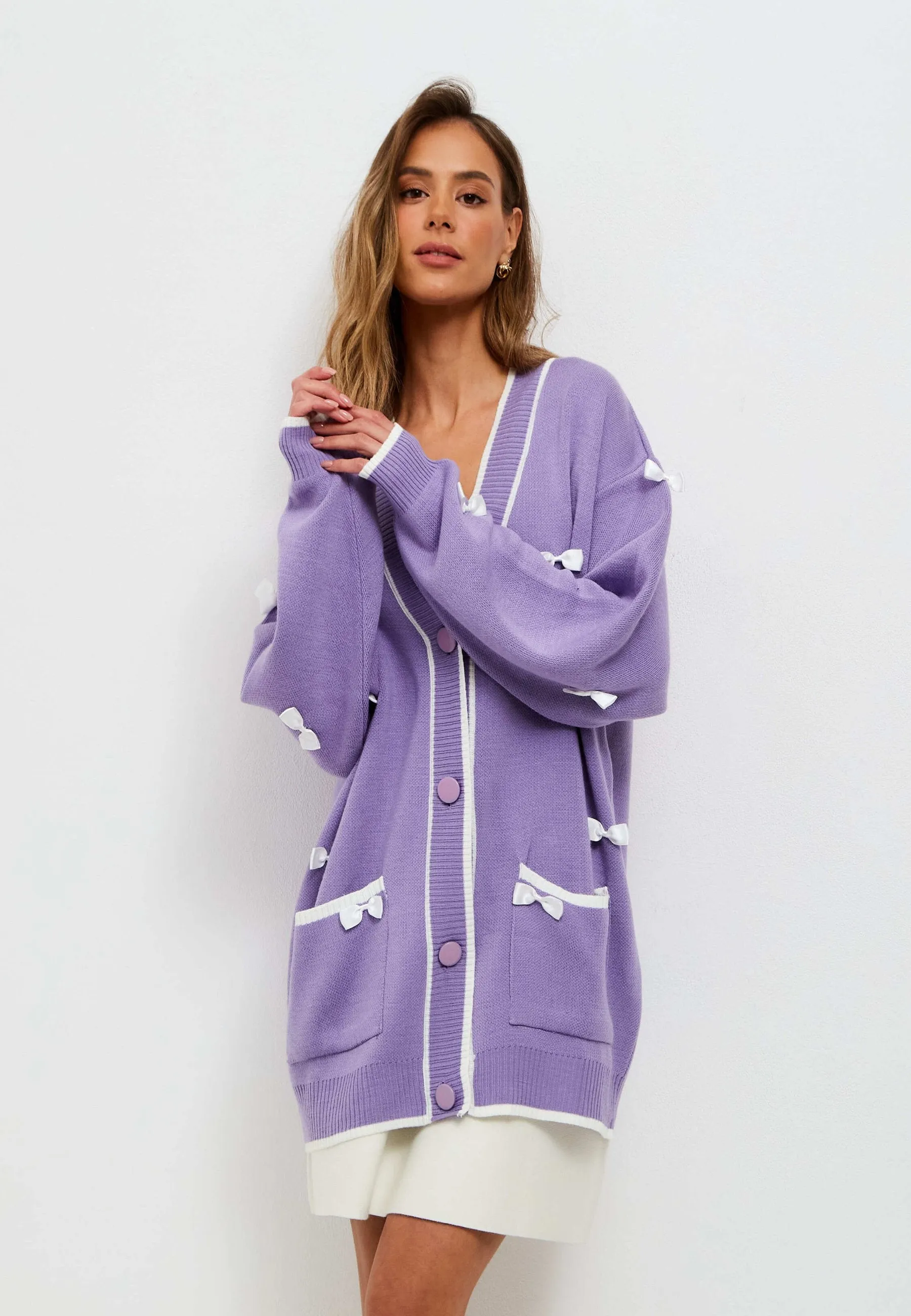 Bow Knit Cardigan - Lilac