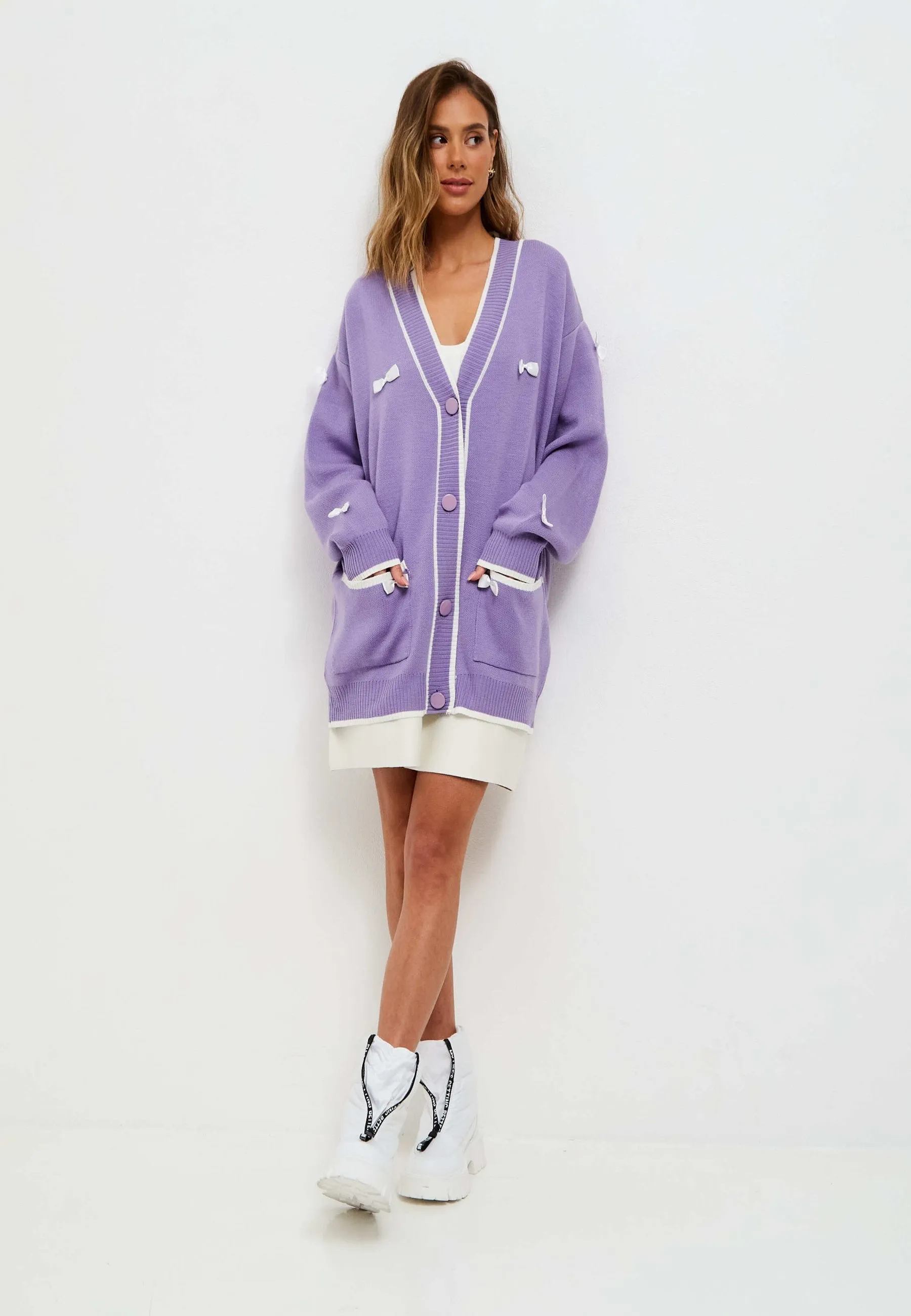 Bow Knit Cardigan - Lilac