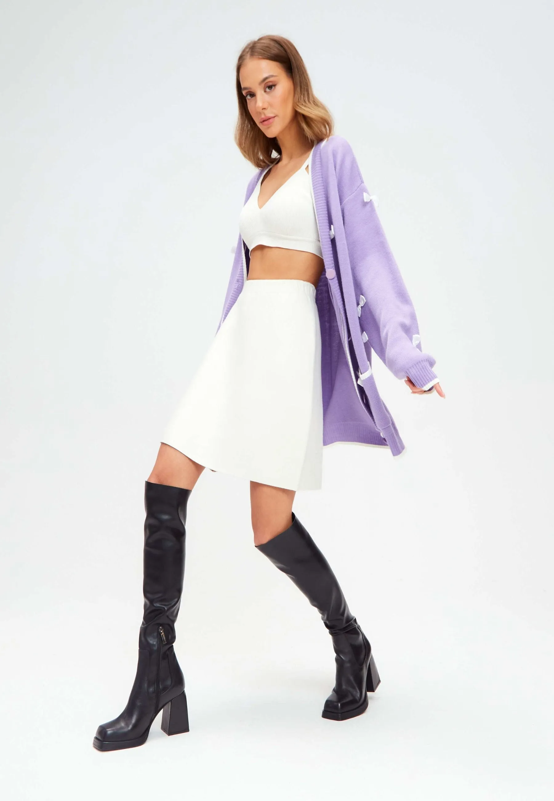 Bow Knit Cardigan - Lilac