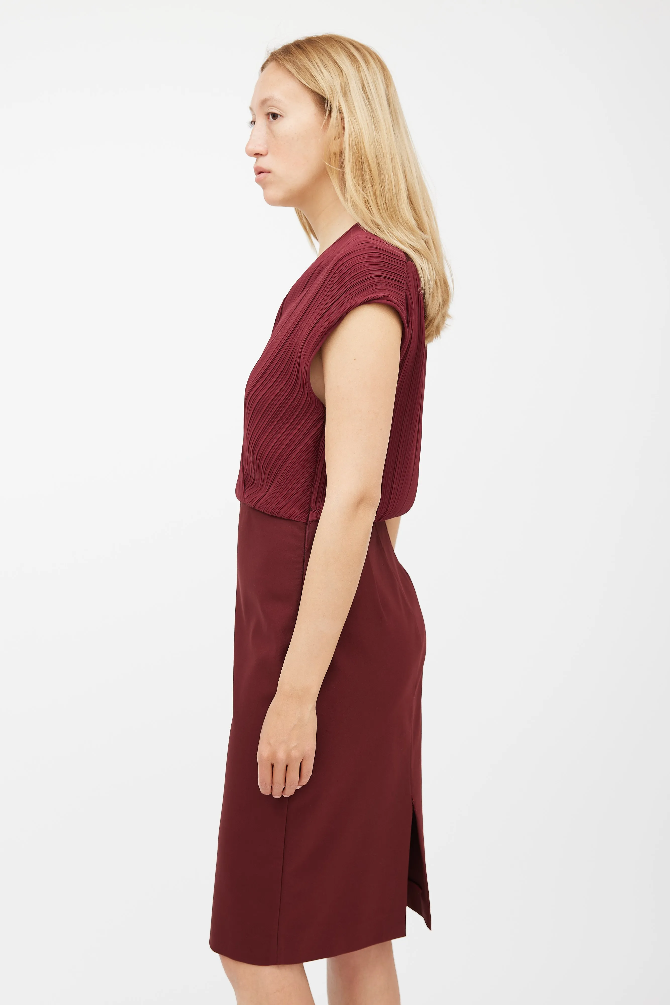 Burgundy Pleated Wrap Dress