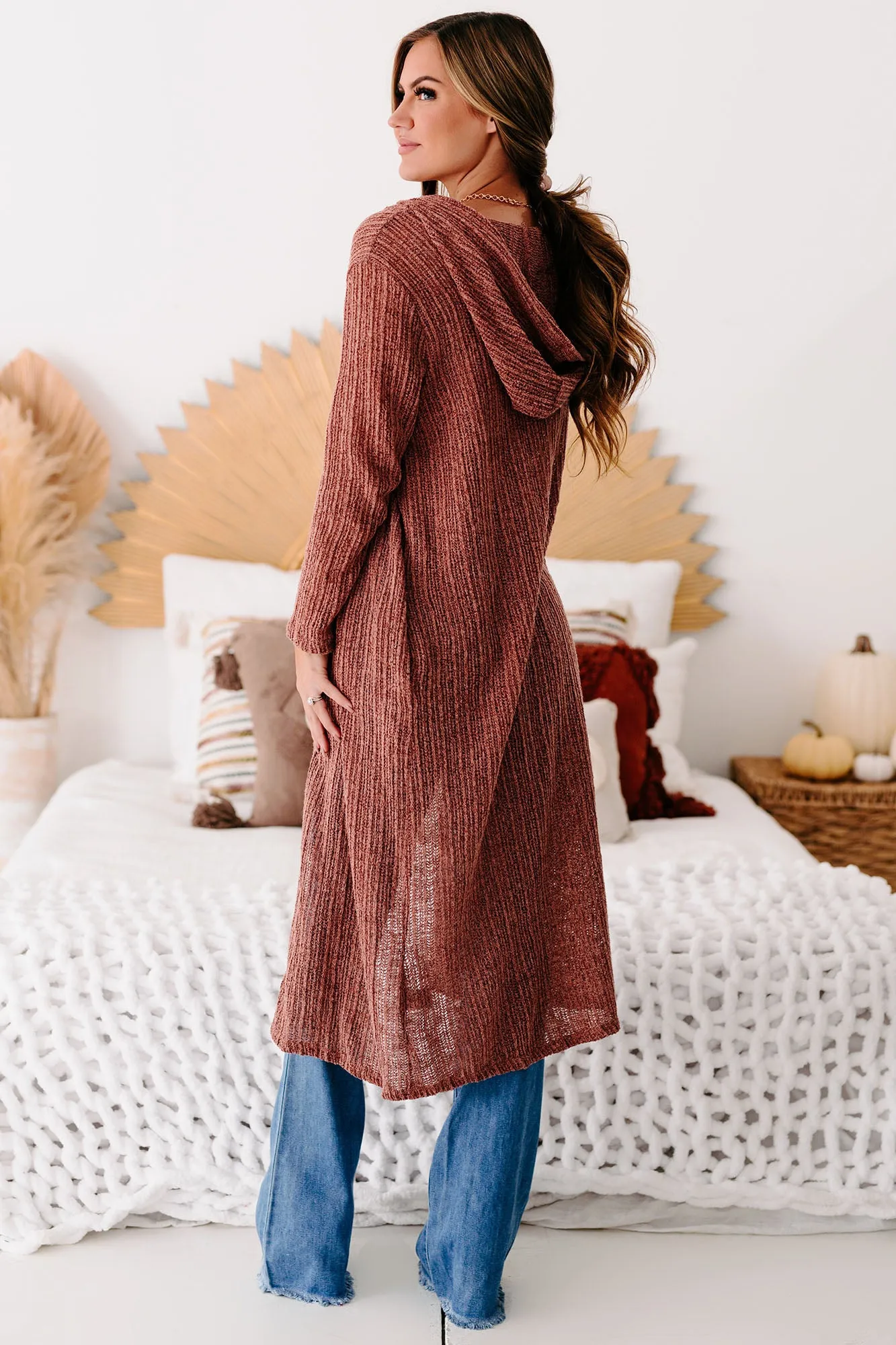 By Any Means Necessary Hooded Duster Cardigan (Red Bean)