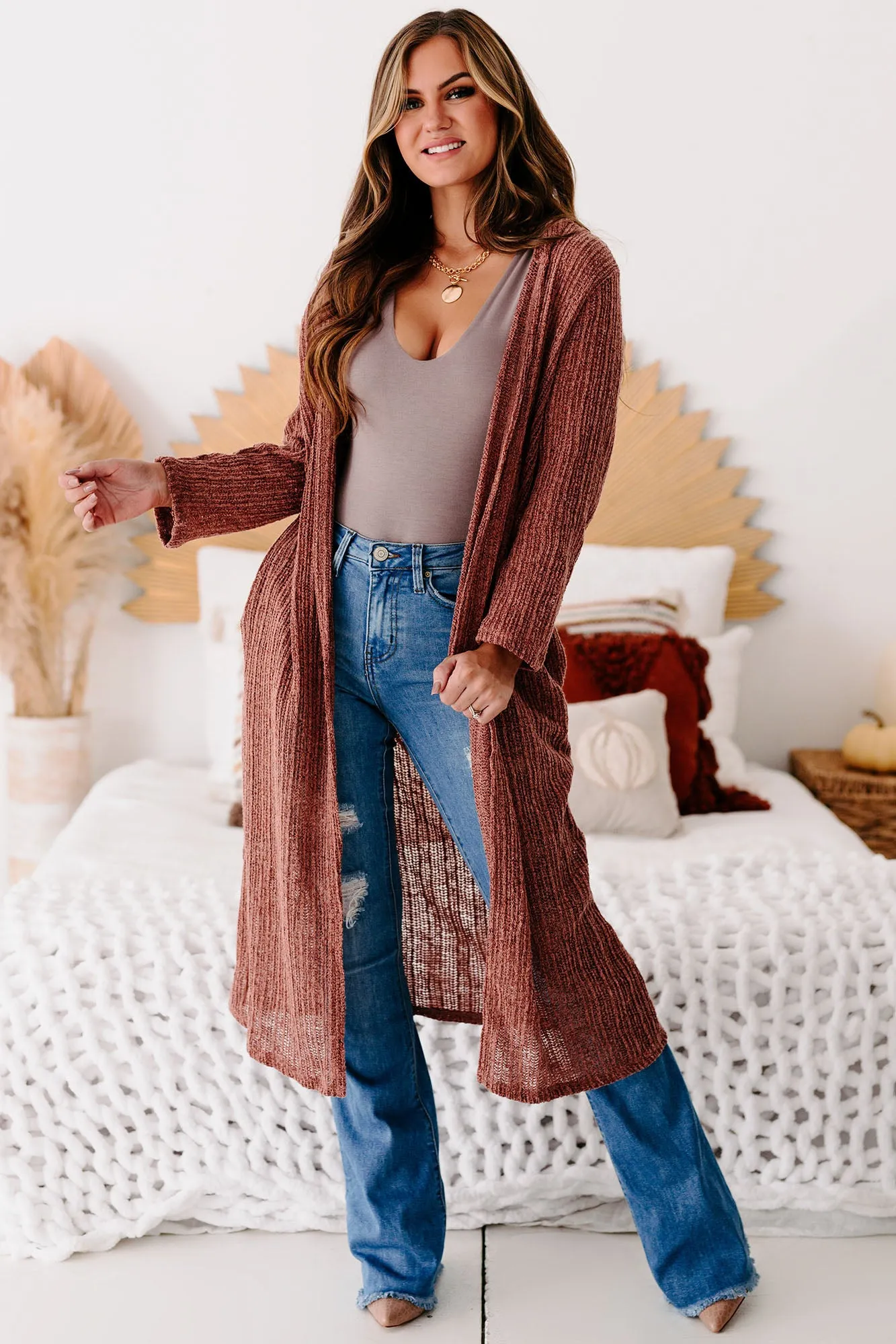 By Any Means Necessary Hooded Duster Cardigan (Red Bean)