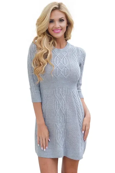 Cable Knit Fitted 3/4 Sleeve Sweater Dress