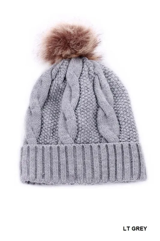 Cable Knit Pom Beanie