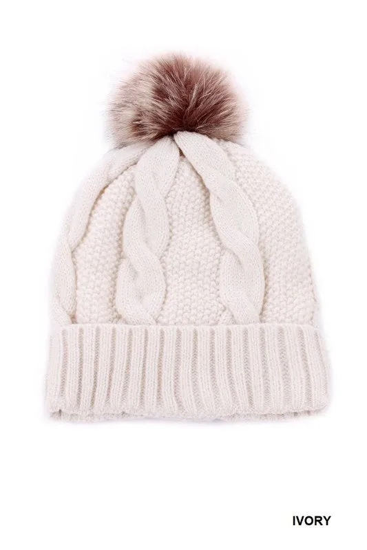 Cable Knit Pom Beanie