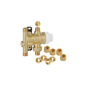 Caleffi 521201AP  SinkMixer™ 4-Way Anti-Scald Point-of-Use Thermostatic Mixing Valve, 3/8" Compression, with fittings