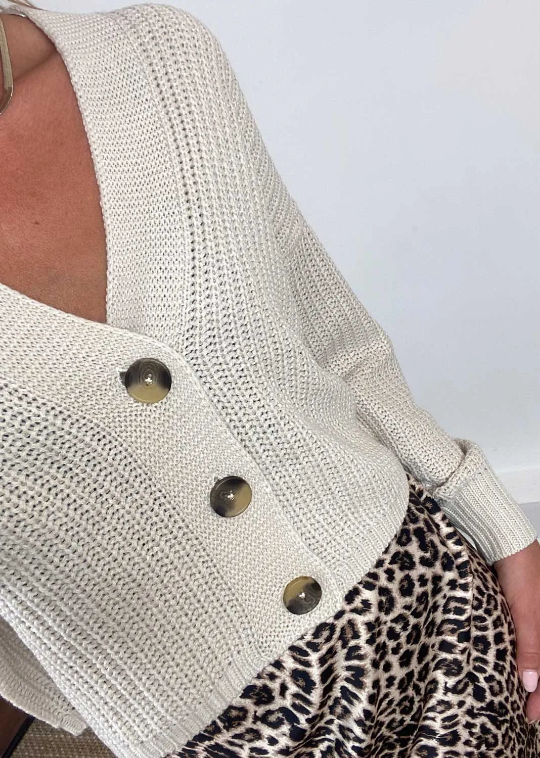 Carolina Button Cardigan in Stone