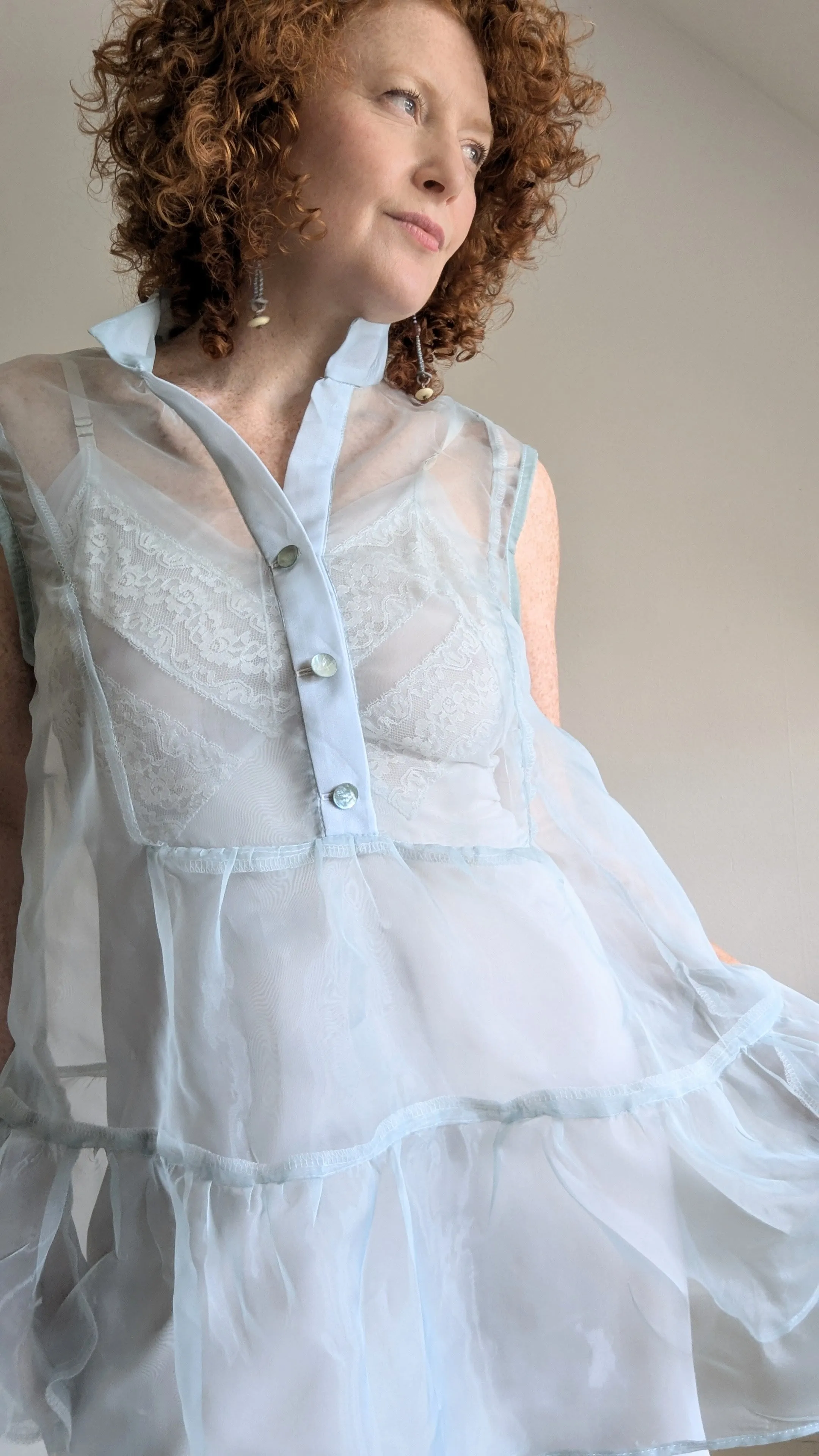 Carrie Dress - One of a Kind Upcycled & Vintage Sheer Mini Dress Size L/XL #CAR7