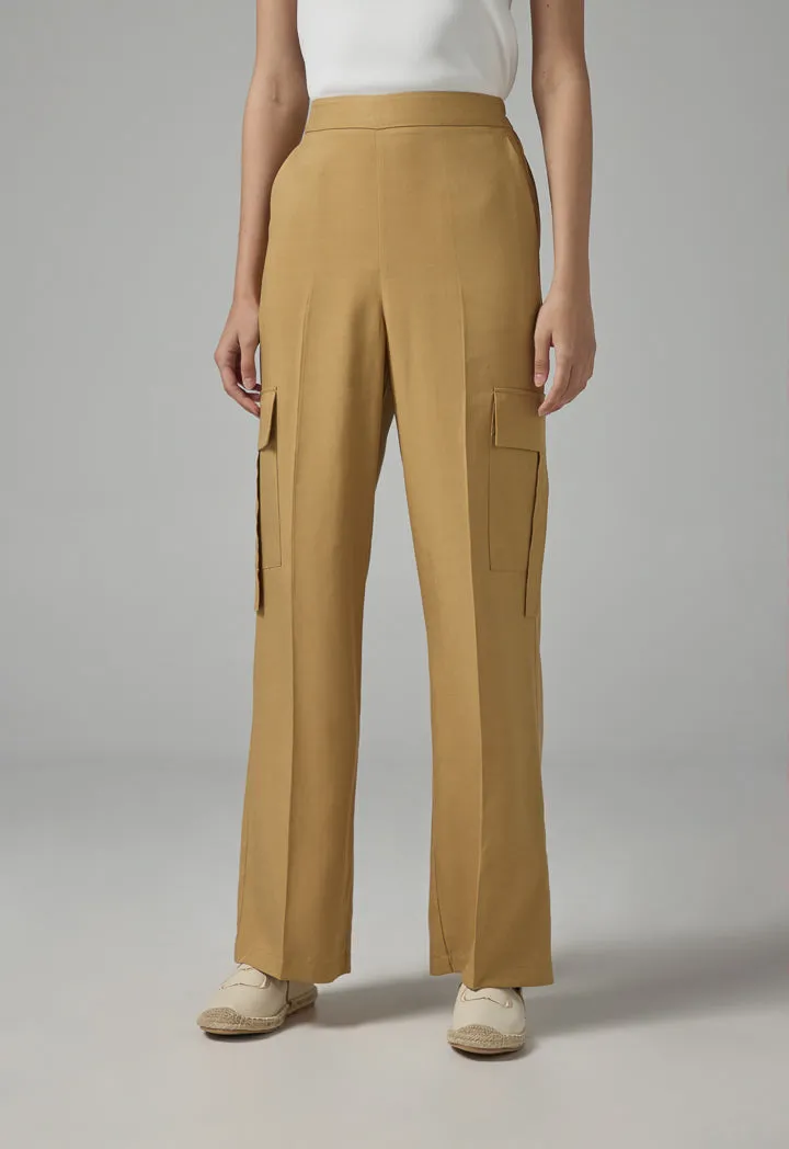 Choice Single Tone Straight Leg Trousers Camel