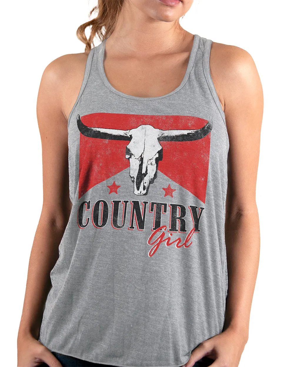 Country Girl® Steer Skull Red Flowy Racerback Tank