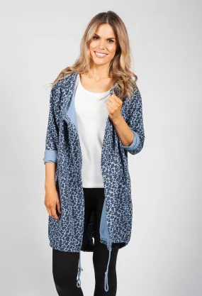 Deep Blue Leopard Print Open Cardigan