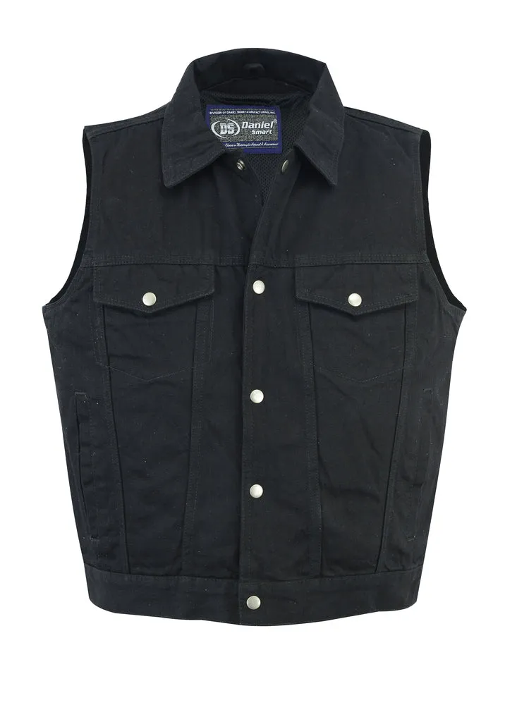 DM979BK Snap and Zipper Front Black Denim Vest