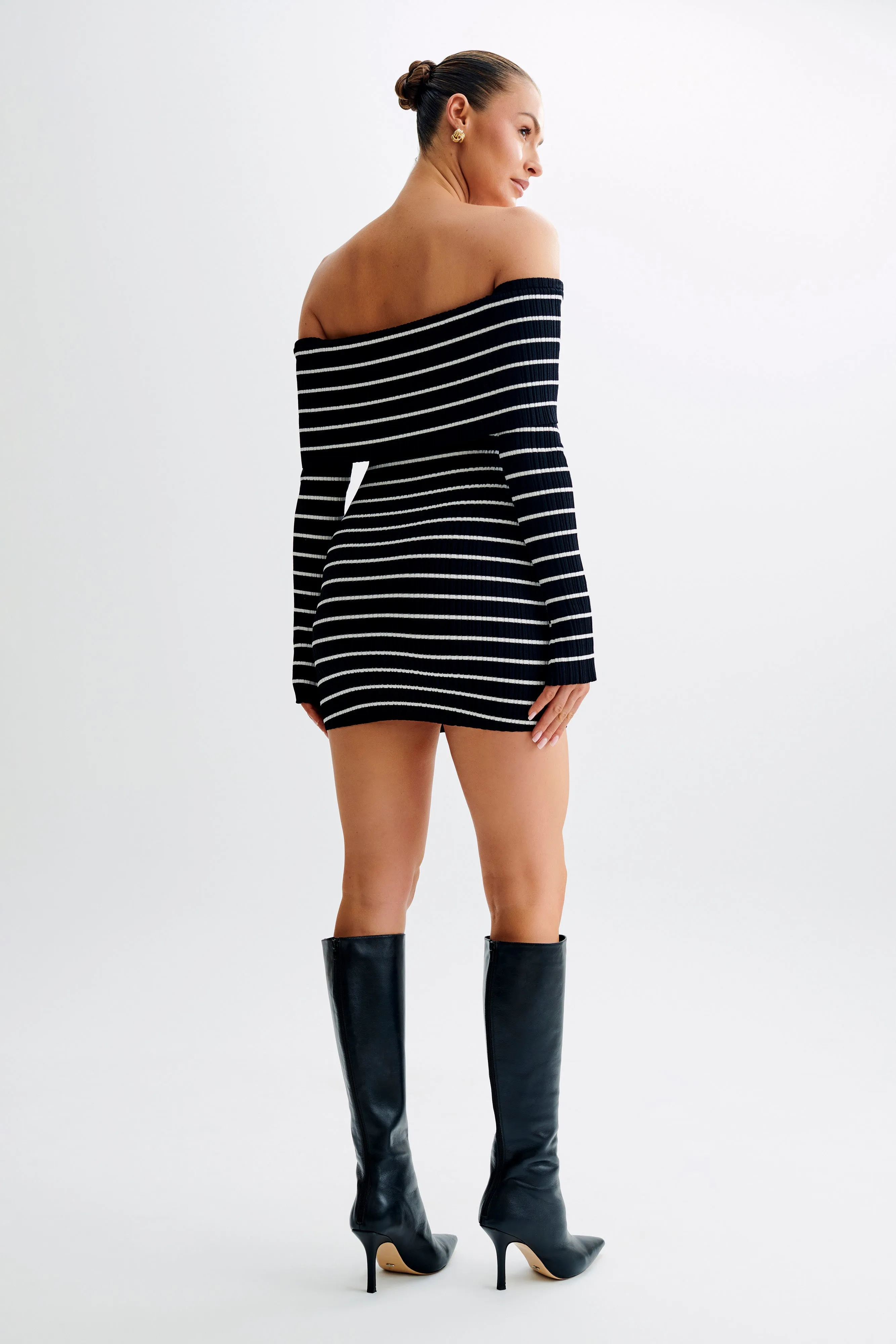 Dominica Off Shoulder Knit Mini Dress - Black