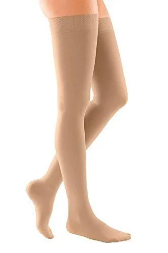 Duomed Soft Class 1 Thigh Length Closed Toe Compression Stockings Large Sand