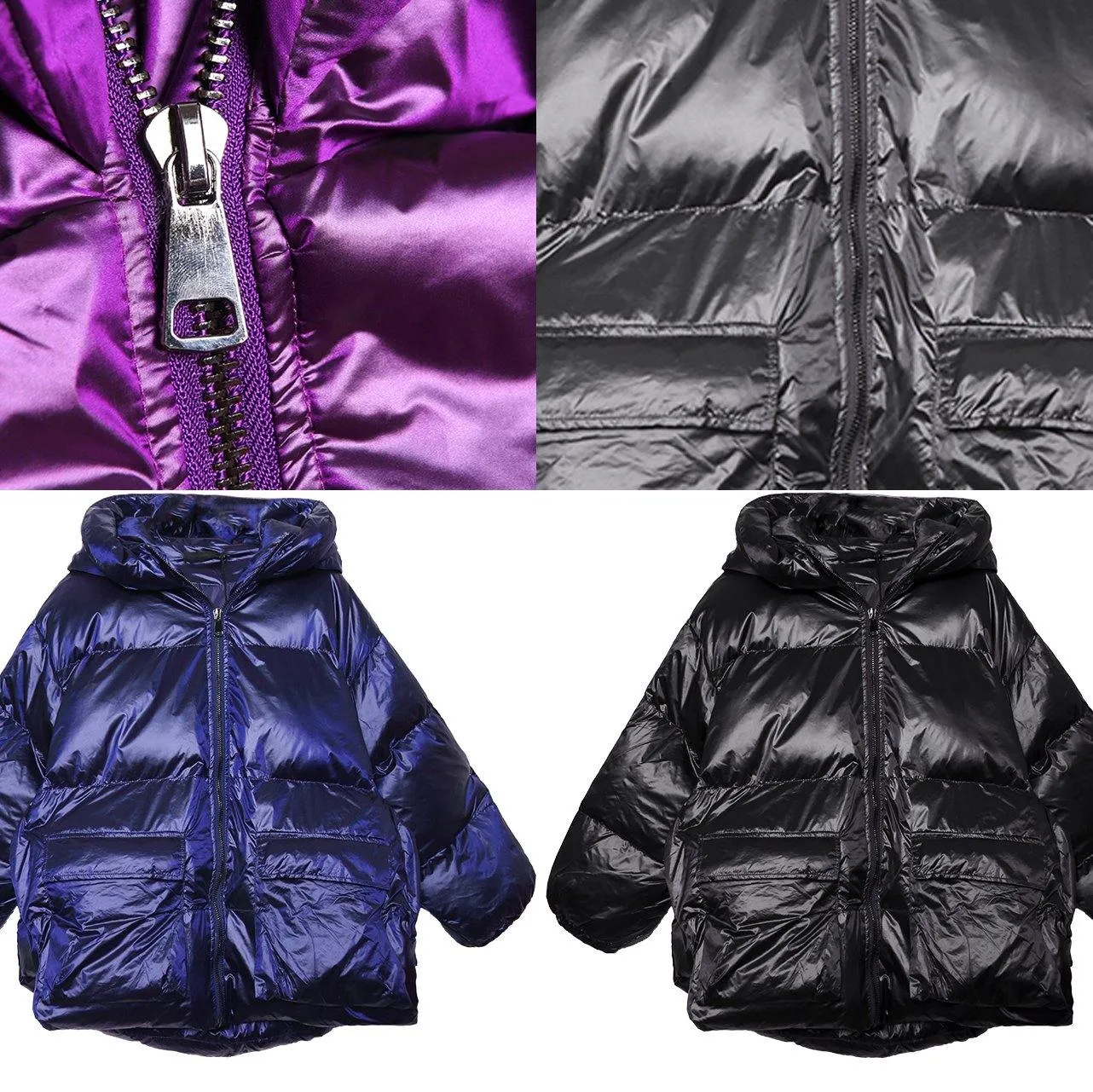 Elegant silver gray winter parkas Loose fitting Jackets & Coats winter hooded pockets outwear