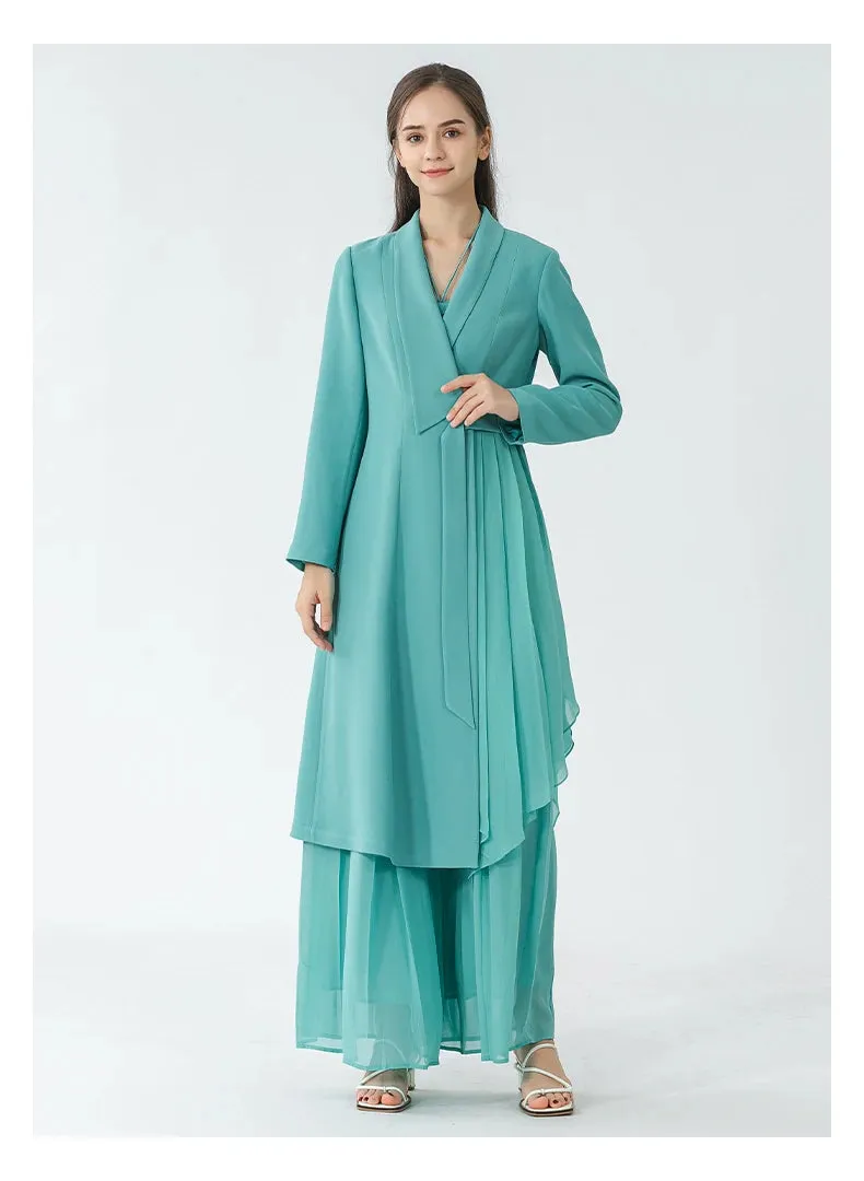 Elegant Stitched Pleated Silk Coat