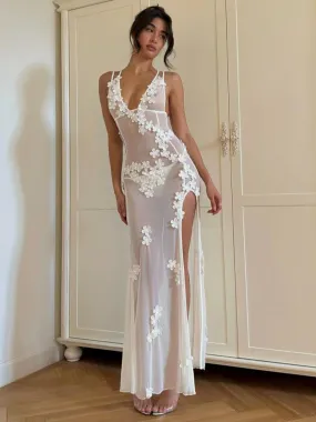 Elizabeth Lace See Through Floral Flower Sexy Maxi Dress
