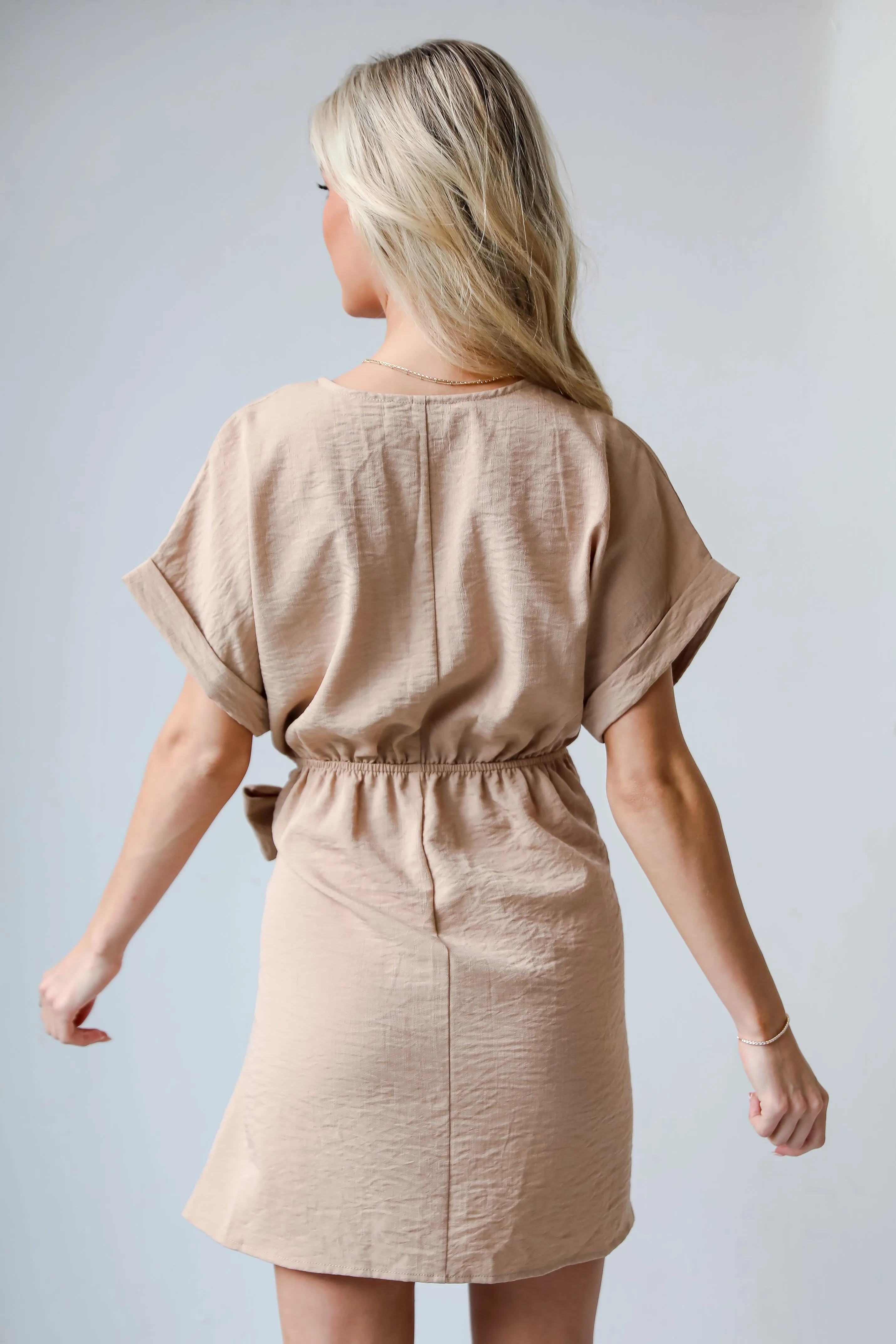 FINAL SALE - Fun And Flirty Camel Wrap Mini Dress - DU DEAL