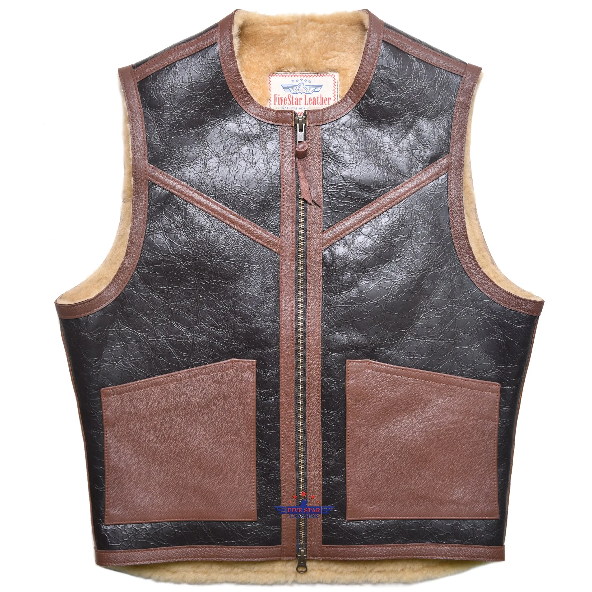 FiveStar Leather Repro Aviator Vest Seal Brown