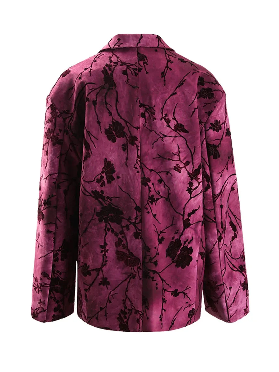 Floral Printting High Street Blazer For Women Notched Collar Long Sleeve Spliced Button Chic Slimming Blazer Female