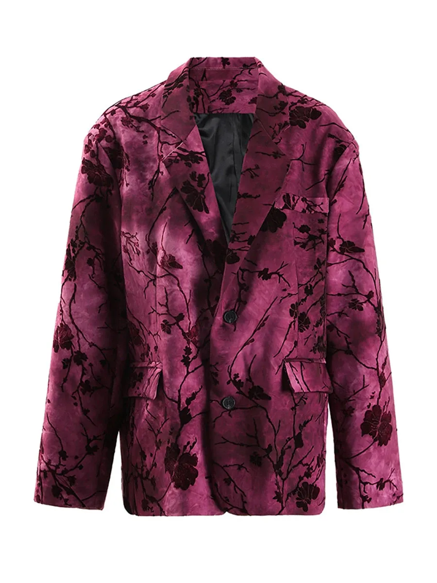 Floral Printting High Street Blazer For Women Notched Collar Long Sleeve Spliced Button Chic Slimming Blazer Female