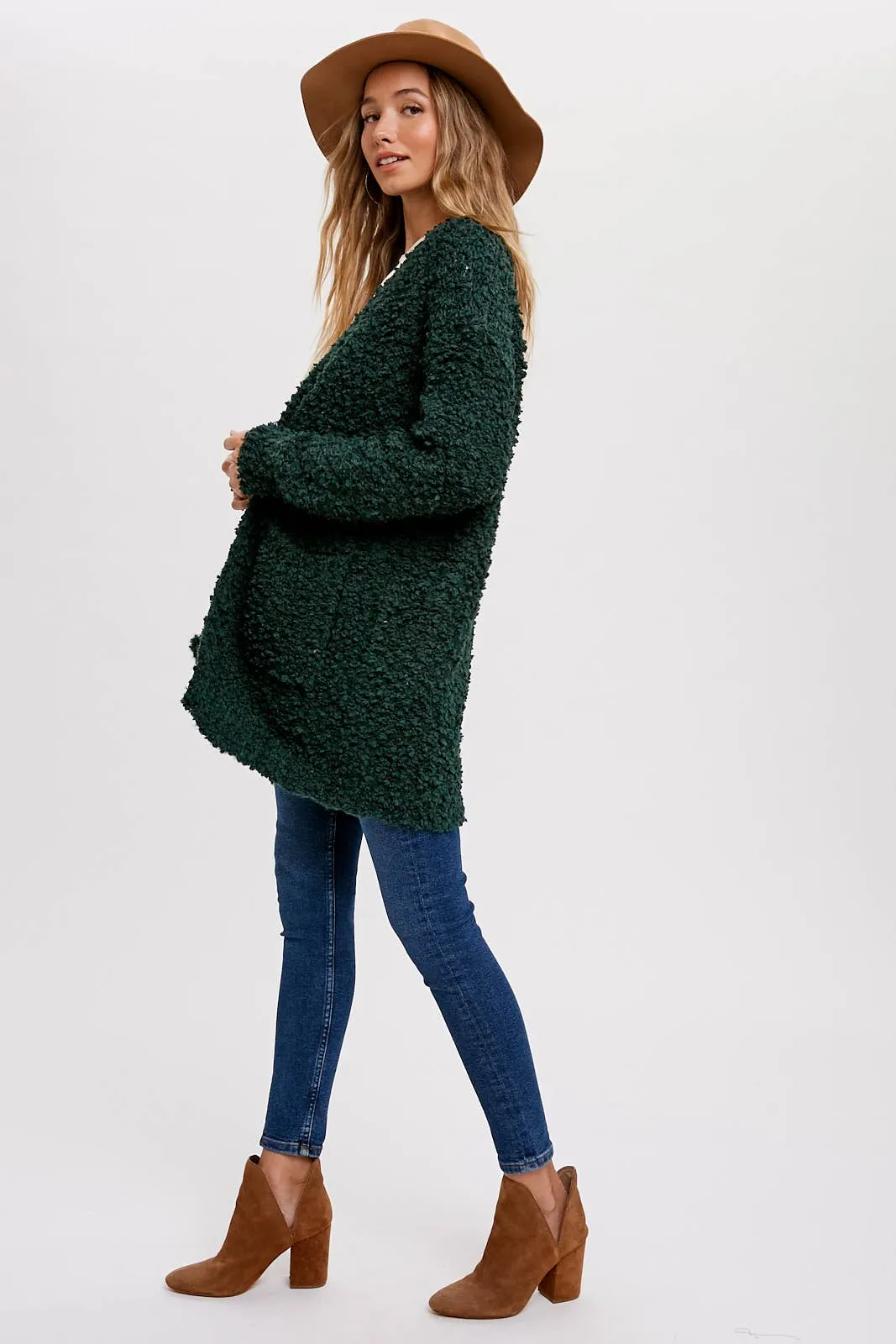 FLUFFY BOUCLÉ OPEN FRONT CARDIGAN