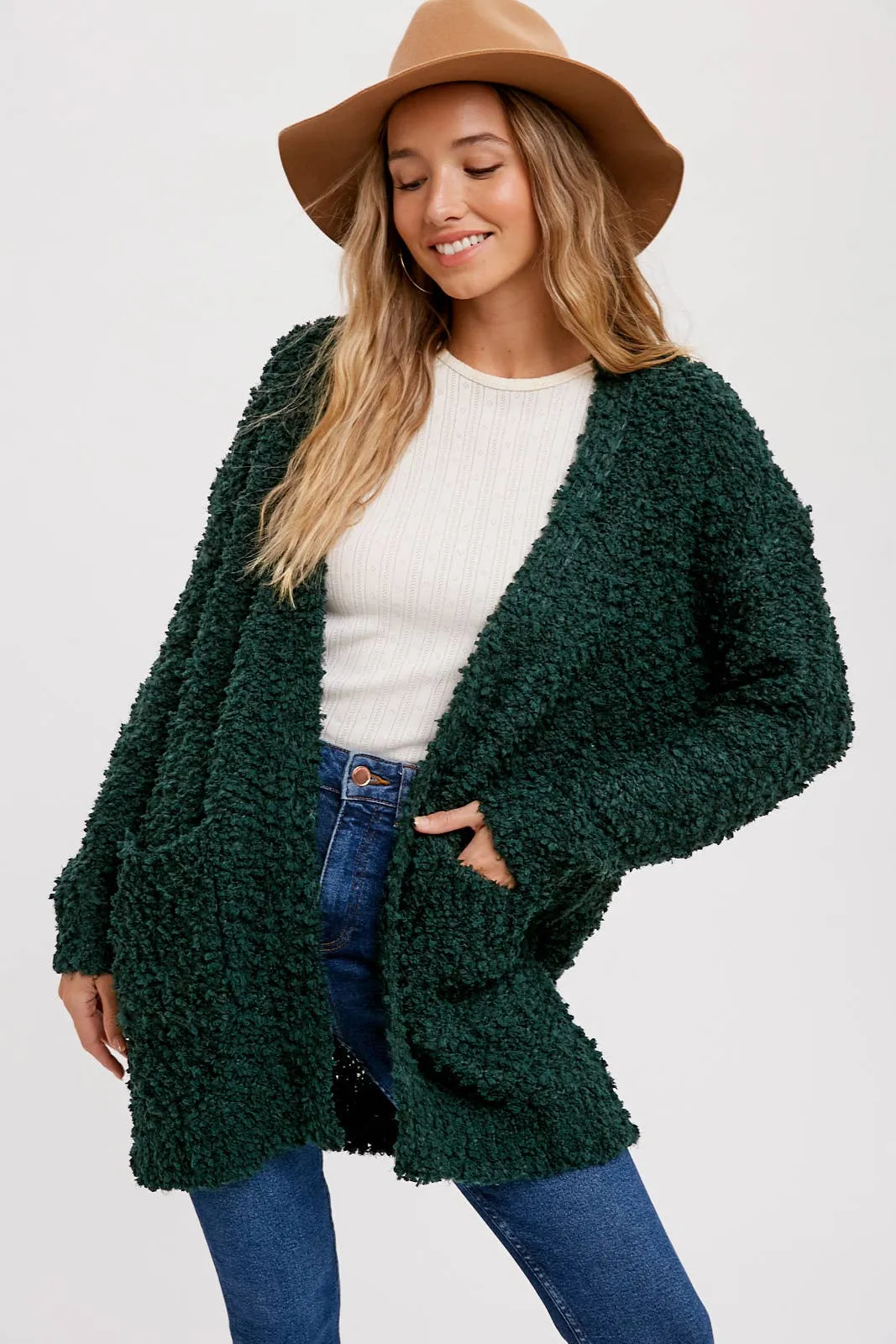 FLUFFY BOUCLÉ OPEN FRONT CARDIGAN